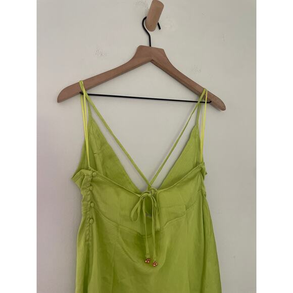 Free People Satin Slip Dress Size Large Lime Green 90s Halter Mini - Picture 7 of 10